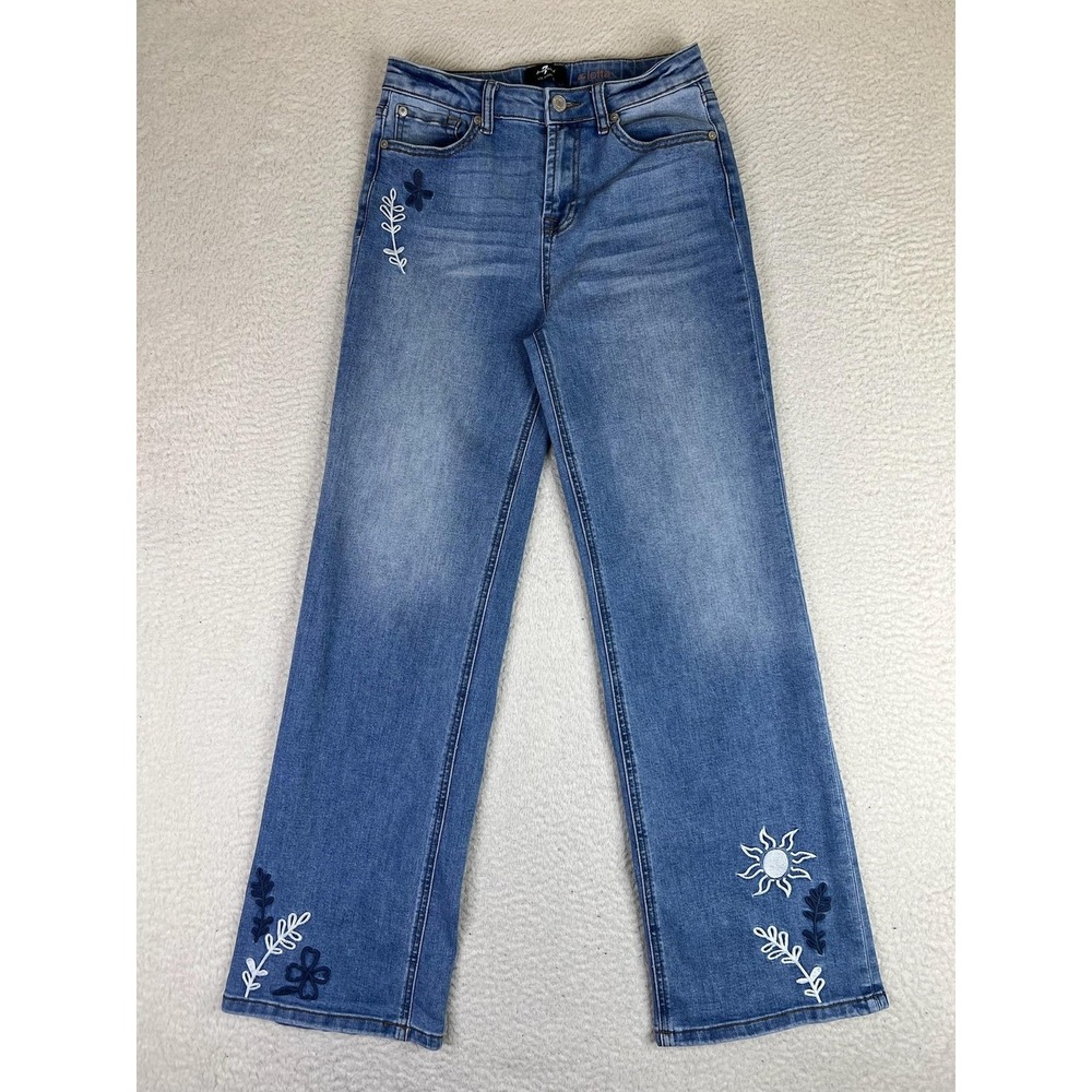7 For All Mankind The Lotta Jeans Girls 14 Blue Straight Leg Stretch Floral
